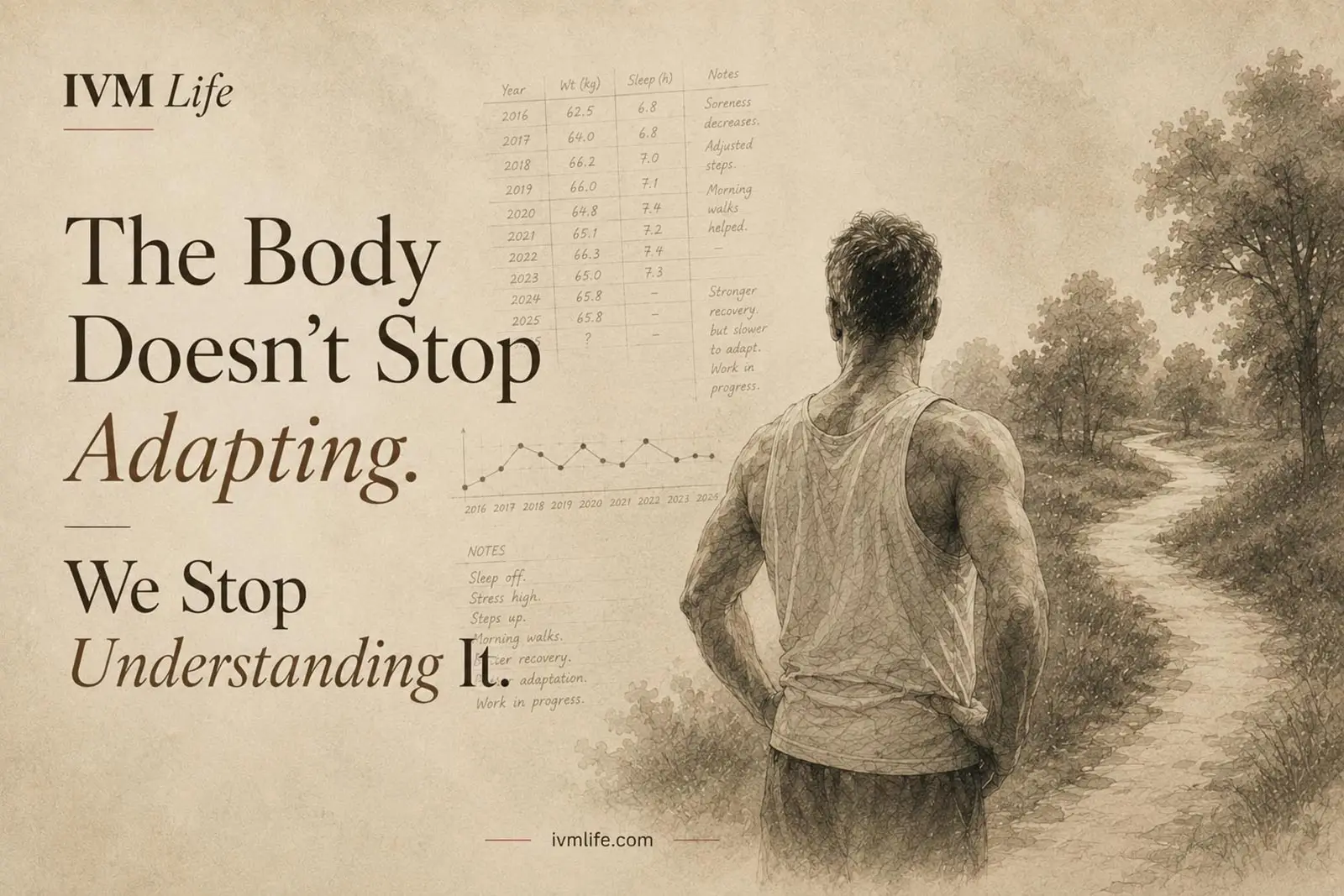 Illustration representing how recovery, stress and adaptation influence fitness progress after age 40.